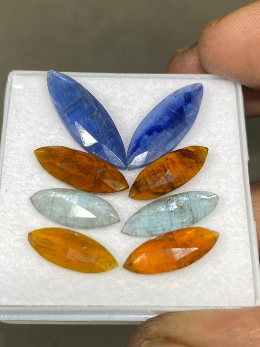 Rare multi Kyanite rosecut marquise blue orange green kyanite  flats  wt 22 carats pcs 8 size 15x6-22x7mm  good quality rosecut kyanite