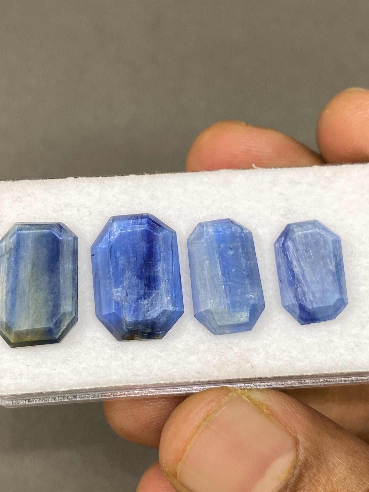 Vivacious blue kyanite octagon geometric faceted flats size 14x9-17x12mm fine quality pcs 4 wt 22 carats  geometric design flats kyanite