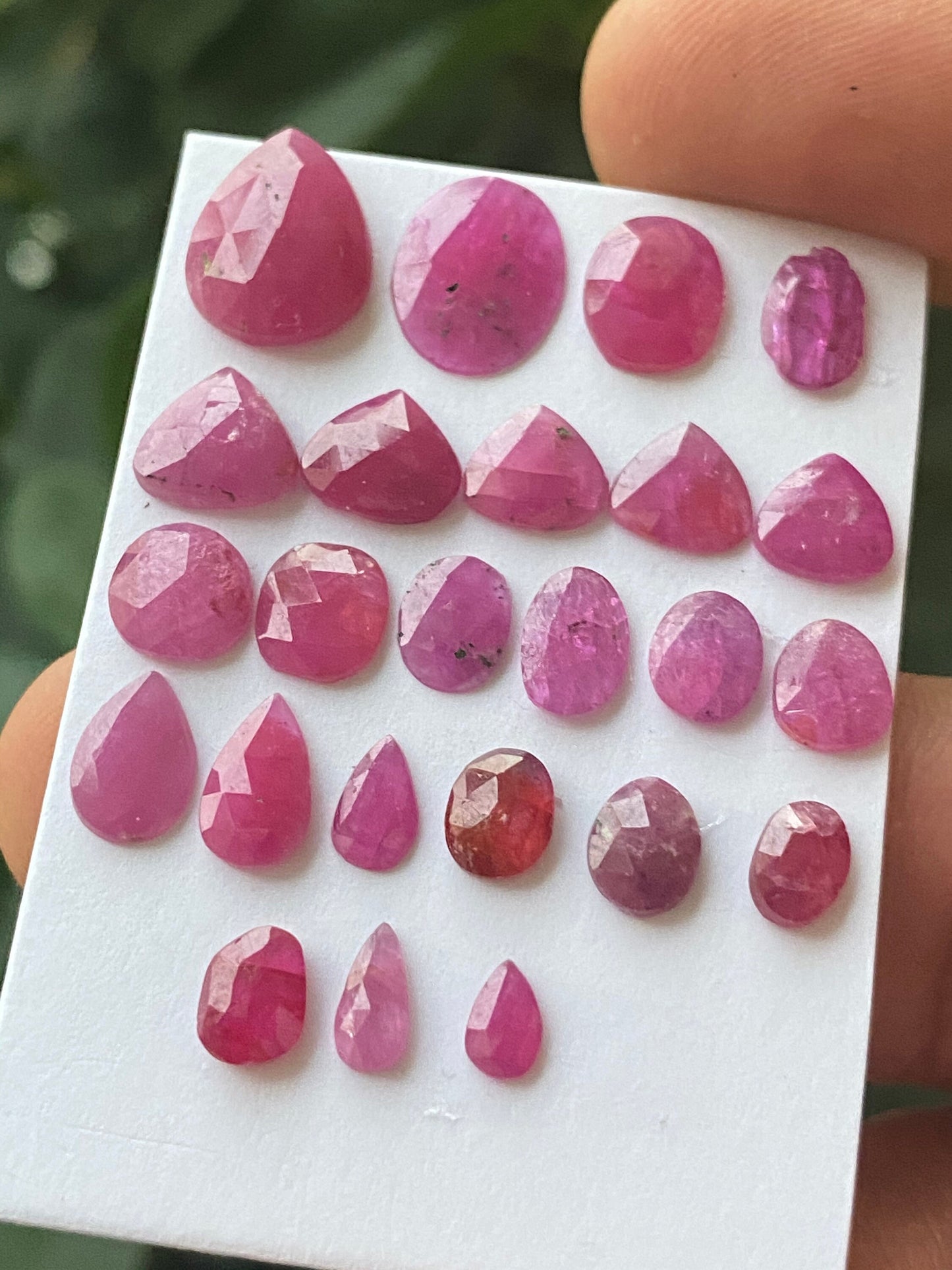 Beautiful natural unheated untreated  pink ruby rosecut flats amazing color mixed shapes wt 22 cts pcs 24 size 5.3x3.6mm-12.4x9.7mm ruby cut