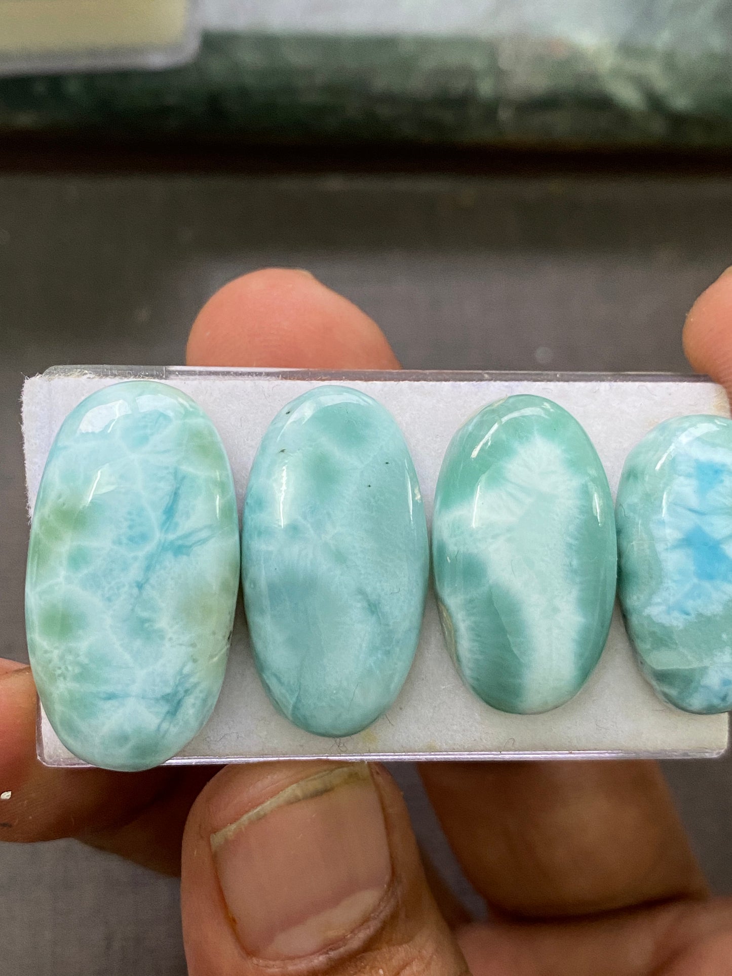 Mesmerising rare Smooth Larimar cabochons mix shapes pcs 4 pendant supply wt 84 carats size 23x13-28x15mm Larimar cabochons fancy shape