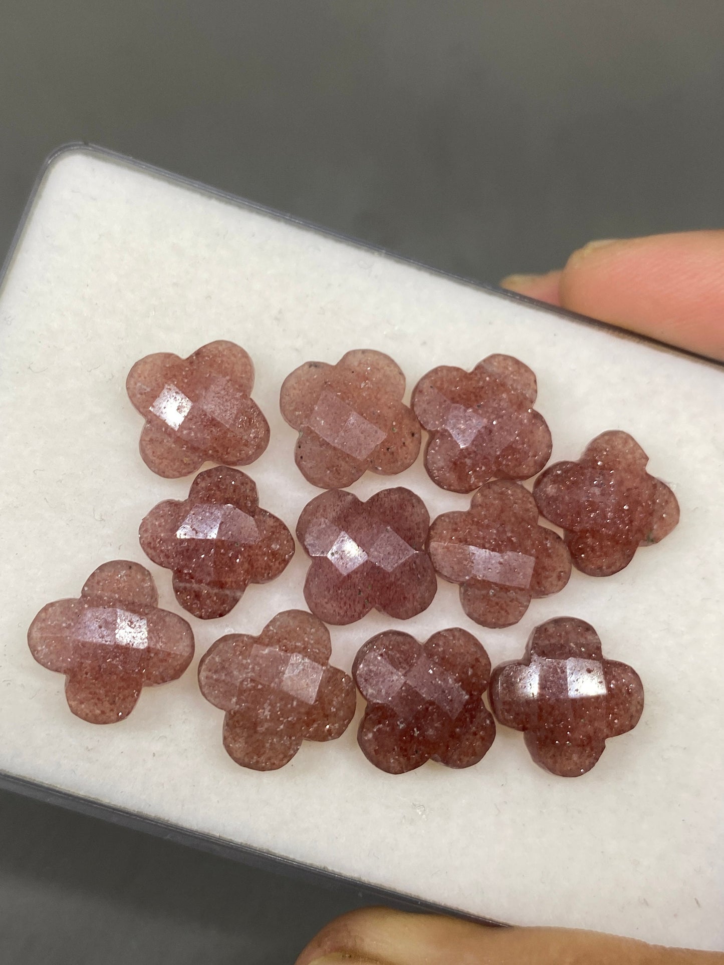 Stunning strawberry  quartz faceted flower shape carving briolette drilled pcs 11 wt 60 cts size 13mm Strawberry quartz Flower briolette