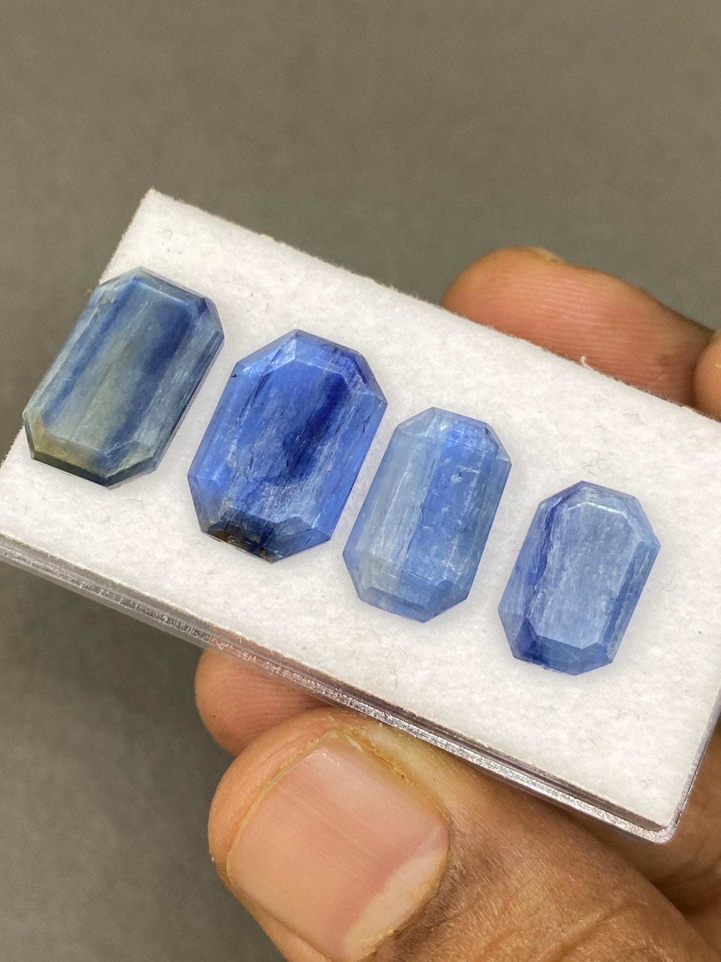 Vivacious blue kyanite octagon geometric faceted flats size 14x9-17x12mm fine quality pcs 4 wt 22 carats  geometric design flats kyanite