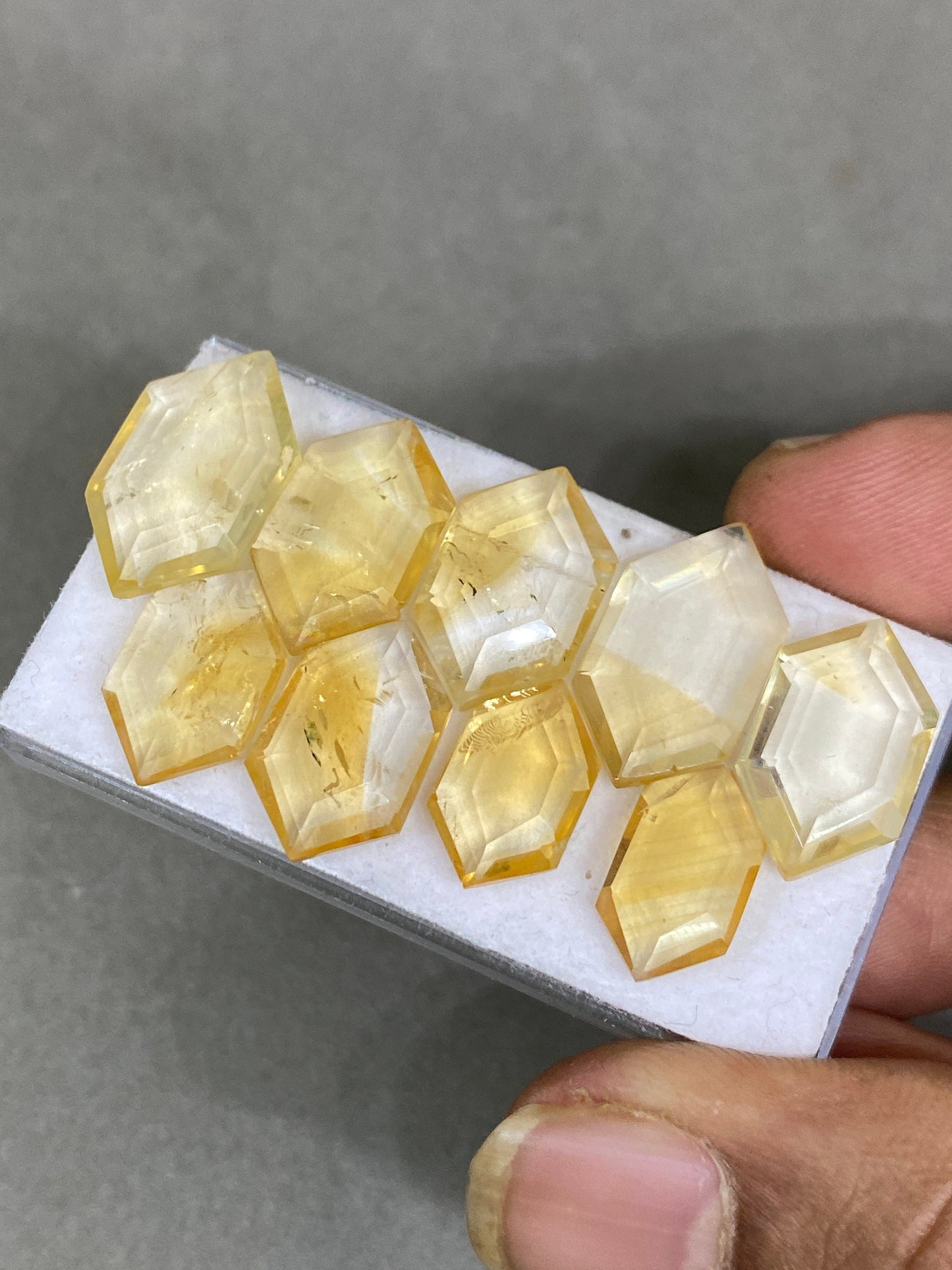 Dazzling rare citrine hexagon mirror cut weight 40 cts  pcs 9 size 13x8-19x10mm citrine mirror cut hexagon