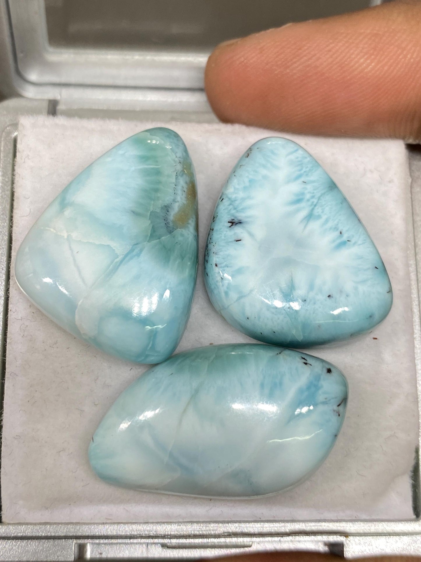 Fantastic rare Smooth Larimar cabochons pcs 3 pendant supply  wt 86 carats size 24x18-27x16mm natural Larimar cabochons fancy shape