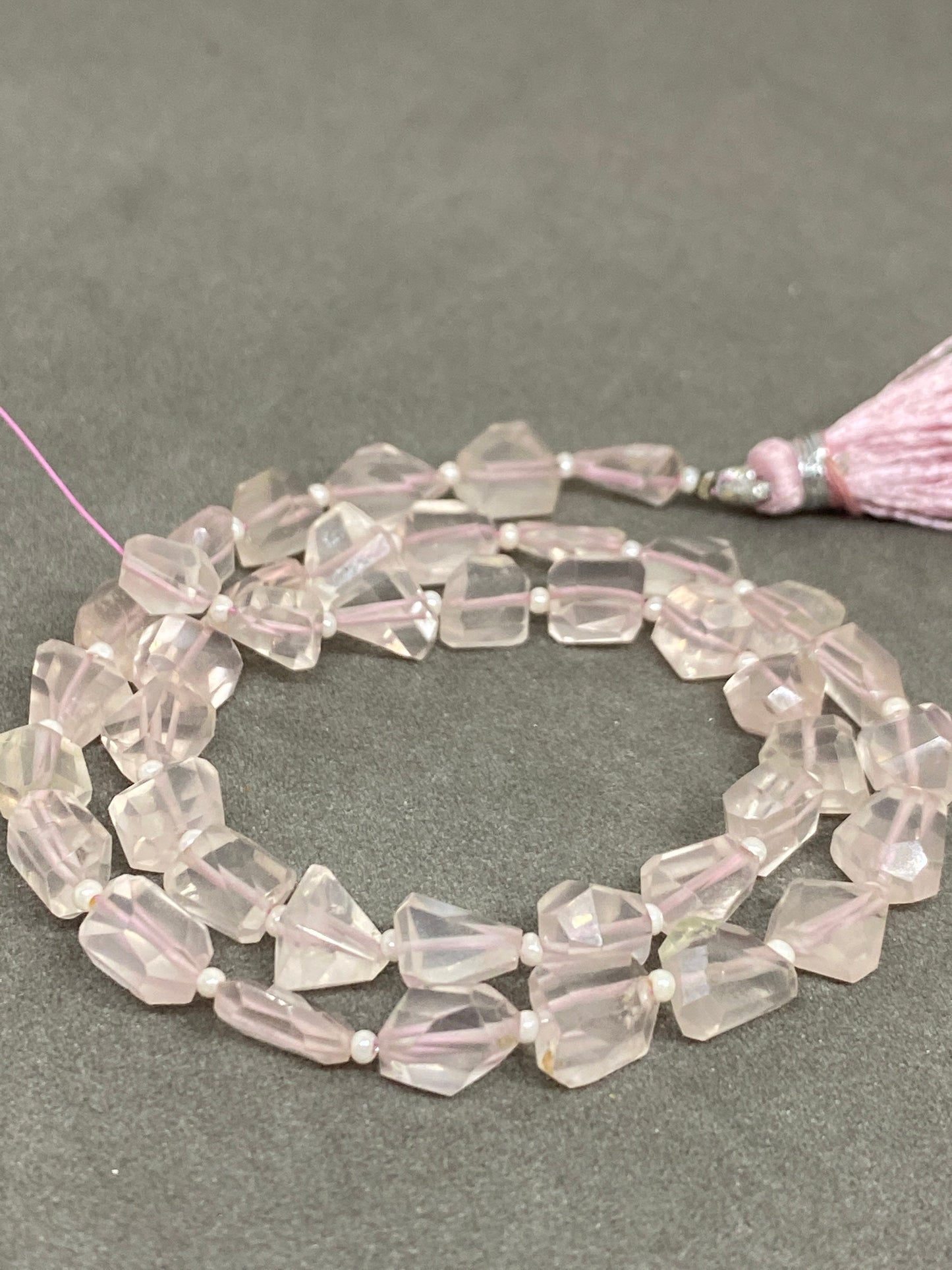 Natural Rosequartz faceted geometric nuggets strand 14 inches pcs 41 wt 74 carats size 7x6mm-9x7mm Faceted rose quartz nuggets briolette