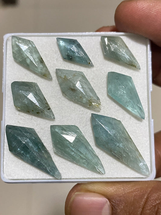 Very beautiful rare aqua kyanite kite flats amazing quality lovely color weight 51 carats pieces 9  size 15x7mm-23x10mm rosecut gems