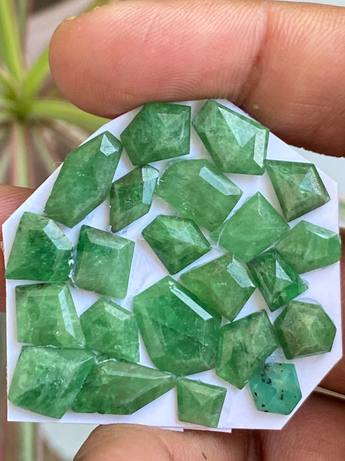 Tsavorite faceted geometric step Cut flats  Green Garnet Cuts Weight 45 carats Pcs 21 Size 7mm-14x-11mm Tsavorite flats