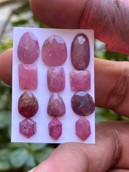 Cute Rare mozambique mines ruby freeform rose cut wt 25.20 cts pcs 12 size 7.5x6.4mm-14x7.7mm ruby rosecut flatbacks