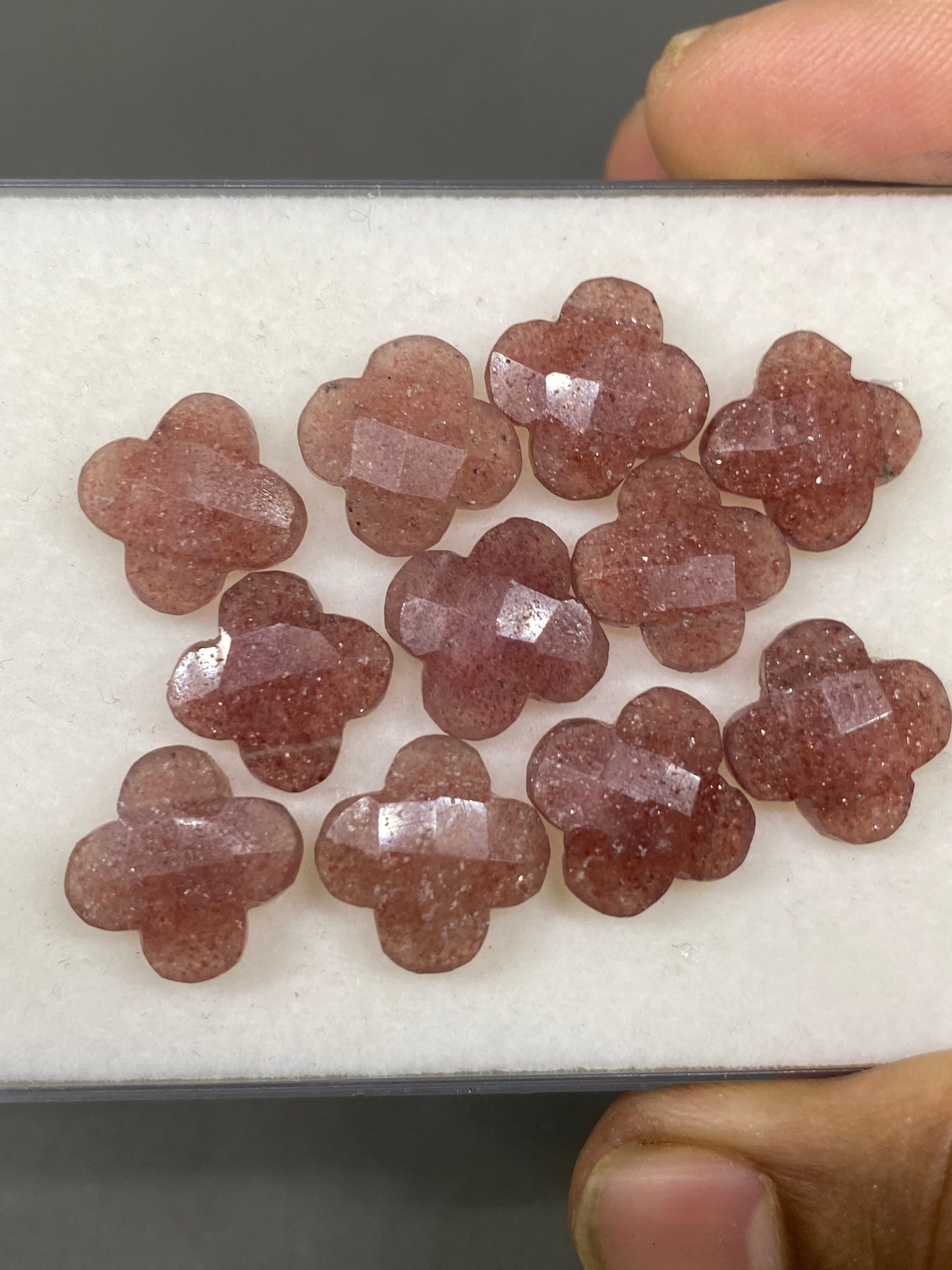 Stunning strawberry  quartz faceted flower shape carving briolette drilled pcs 11 wt 60 cts size 13mm Strawberry quartz Flower briolette