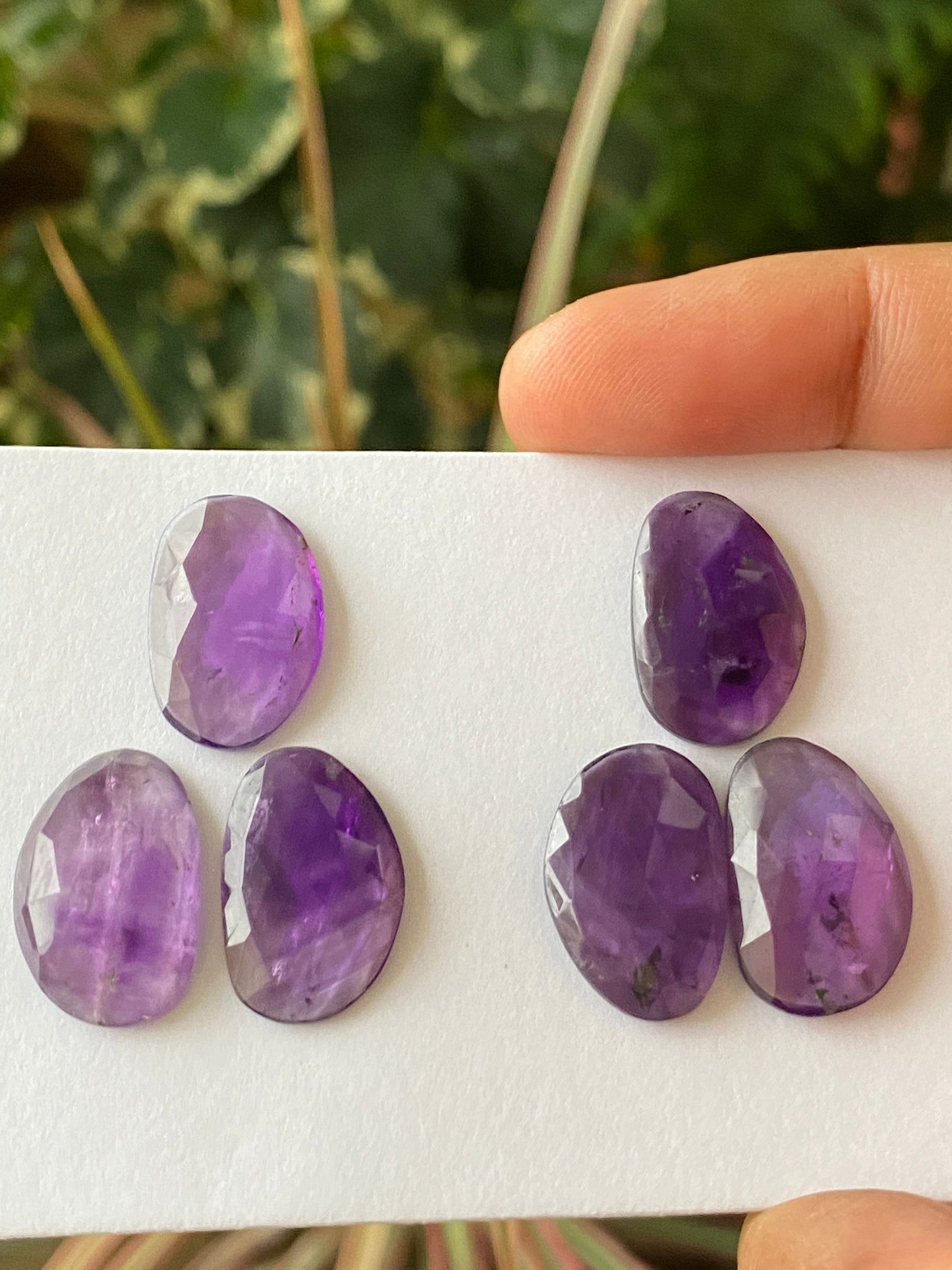 Nice amethyst rosecut fancy pair flatback gems weight 42 carats pcs 6 size 19.8x12.8mm-20.4x13.3mm pair rosecut amethyst matched pair