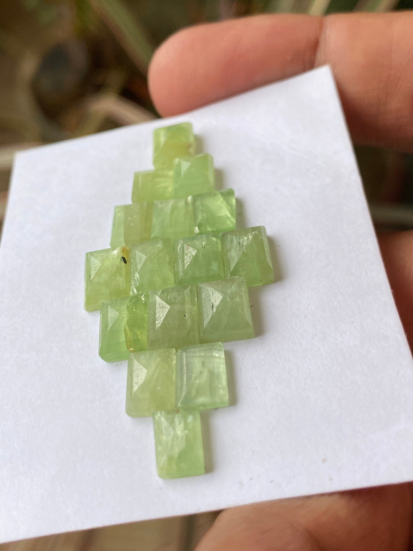 Gorgeous rare parrot green Kyanite cushion stepcut flats quality wt 35 carats pcs 16 size 7x6mm-8x6mm aaa quality rosecut green kyanite