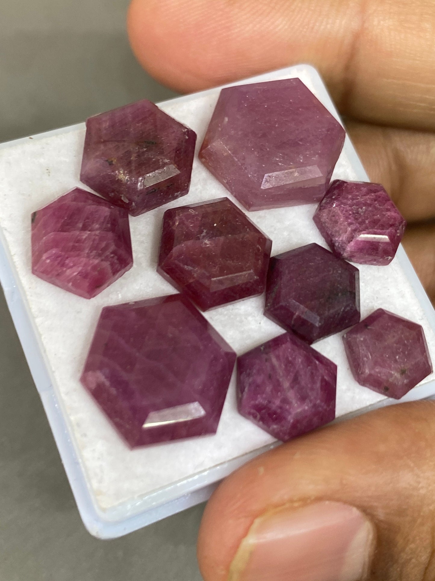 Attractive Rare mozambique mines ruby hexagon step cuts weight  54 cts  pcs 9 size  8mm-14mm ruby hexagon flatbacks