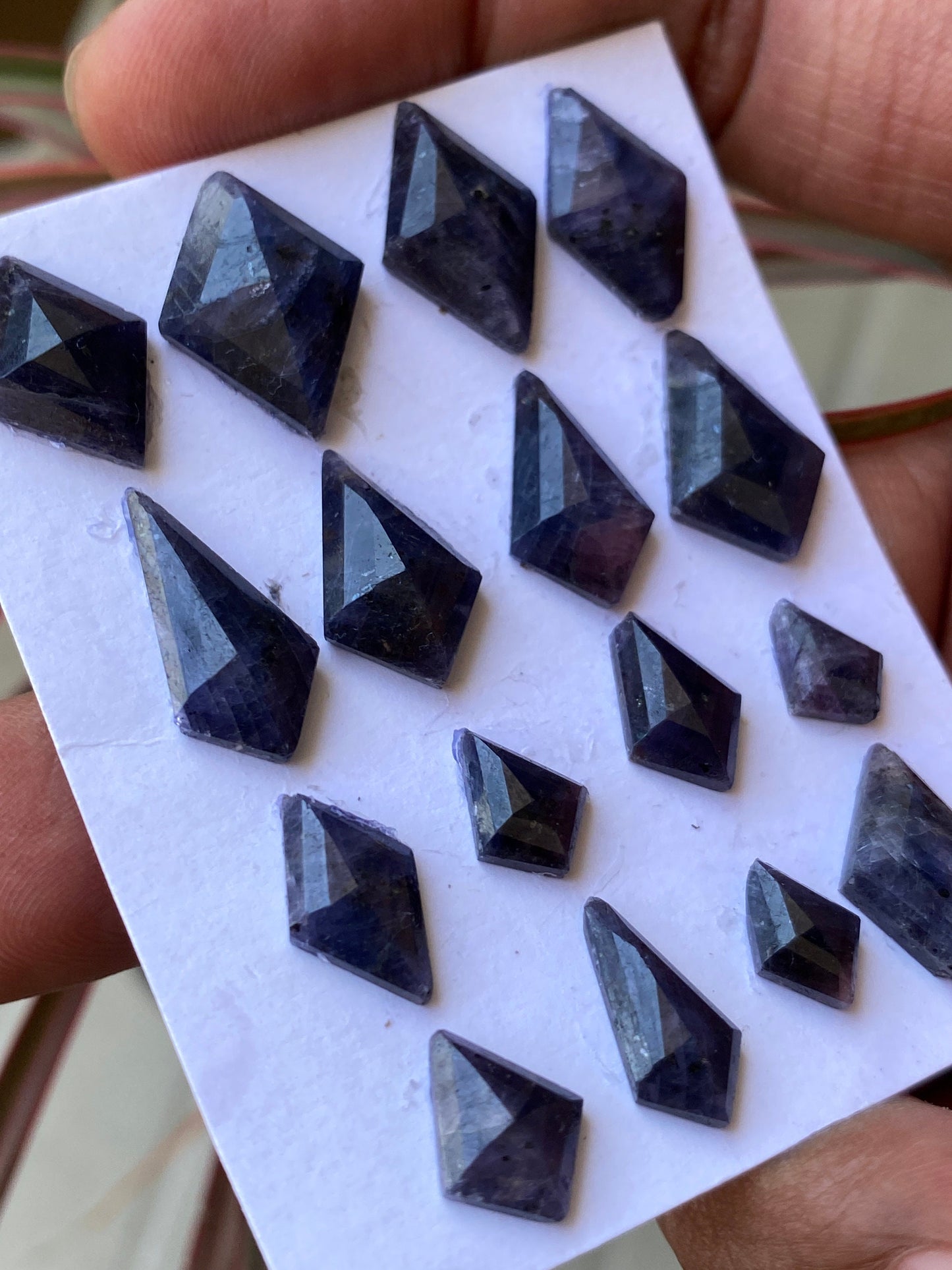 Fascinating Rare dark blue purple sapphire diamond step cut  wt 69 cts pcs 16 size 9.8x7mm-17x12mm blue sapphire stepcut hexagon flatbacks