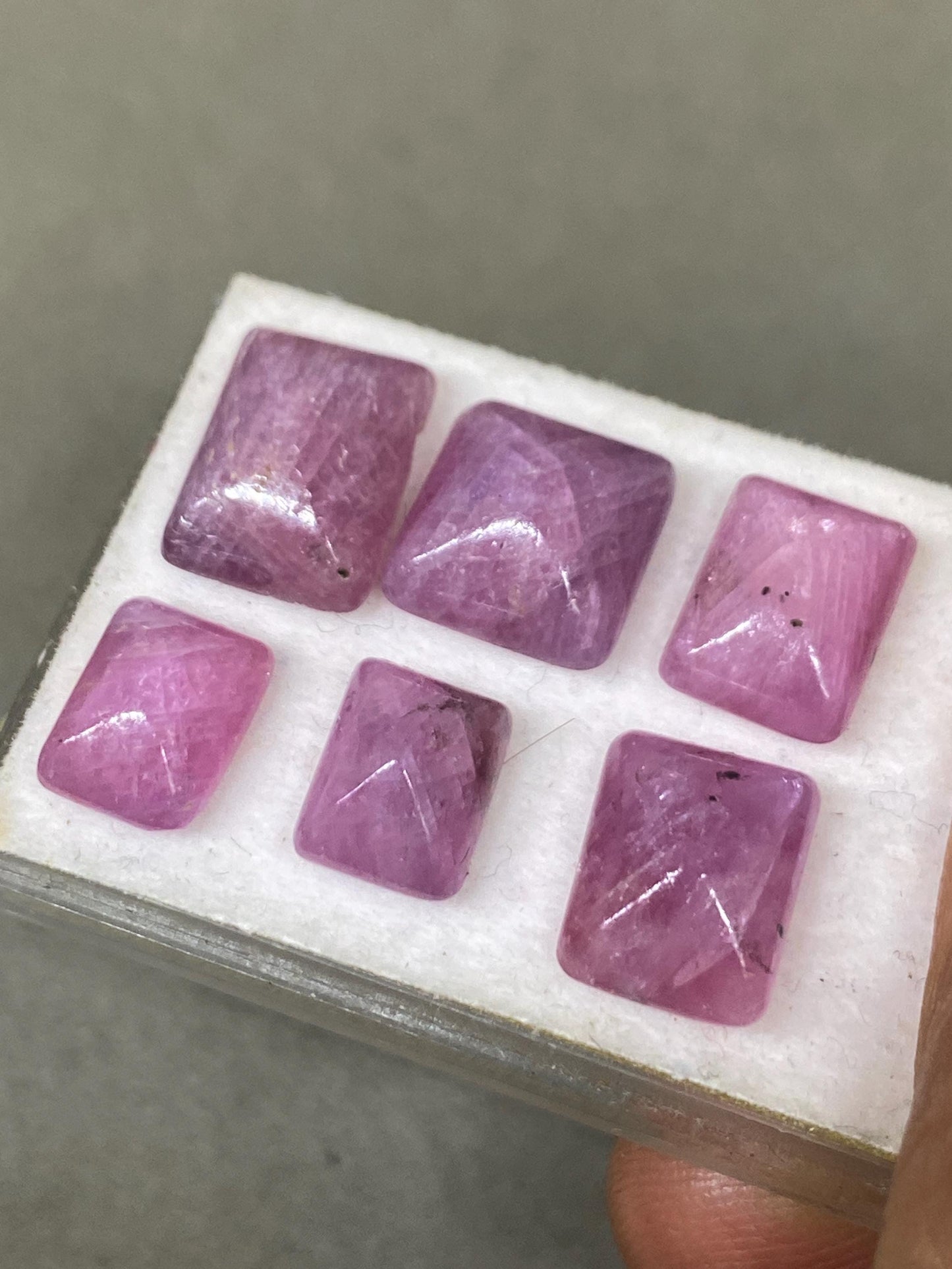 Stunning very rare  pink sapphire ruby sugar loaf cabochons  weight 31.85 cts pcs 6 size  8.9x7-12x9.2mm ruby sugar loaf cabochons