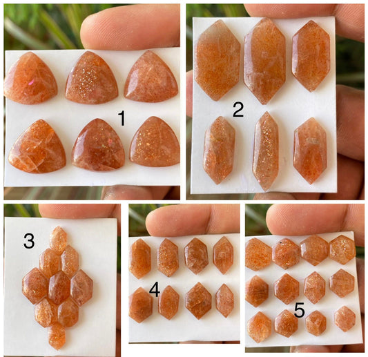 Gorgeous rare sunstone trillion and hexagon shape smooth flats  flatback gems