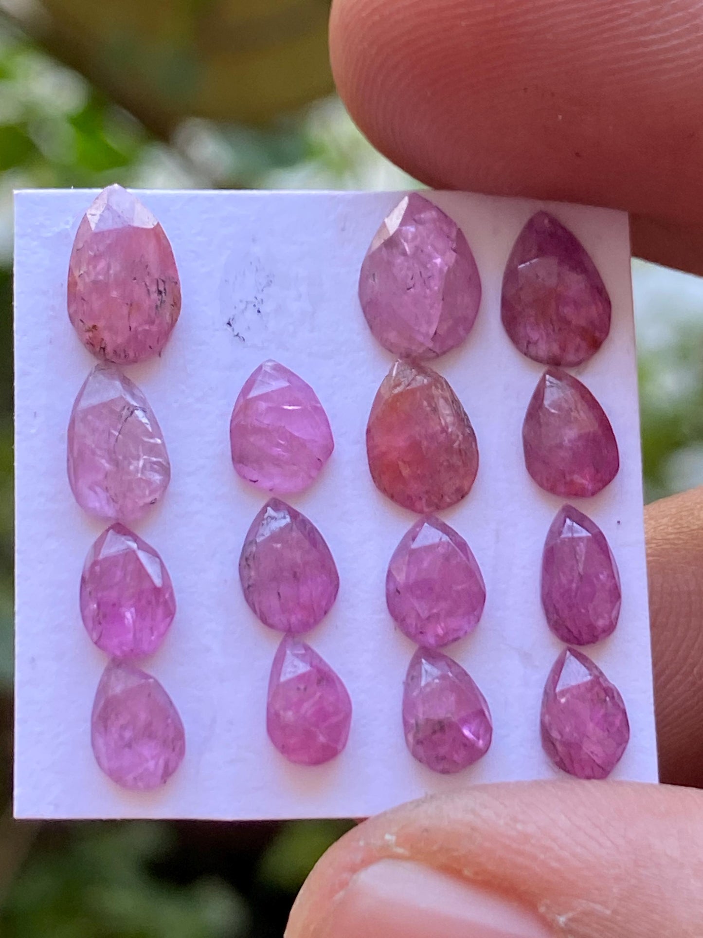 very rare natural ruby pink sapphire rosecut pears pcs 15 wt 10.50 cts size 6.3x4-7.8x5mm unheated untreated mozambique ruby rosecut