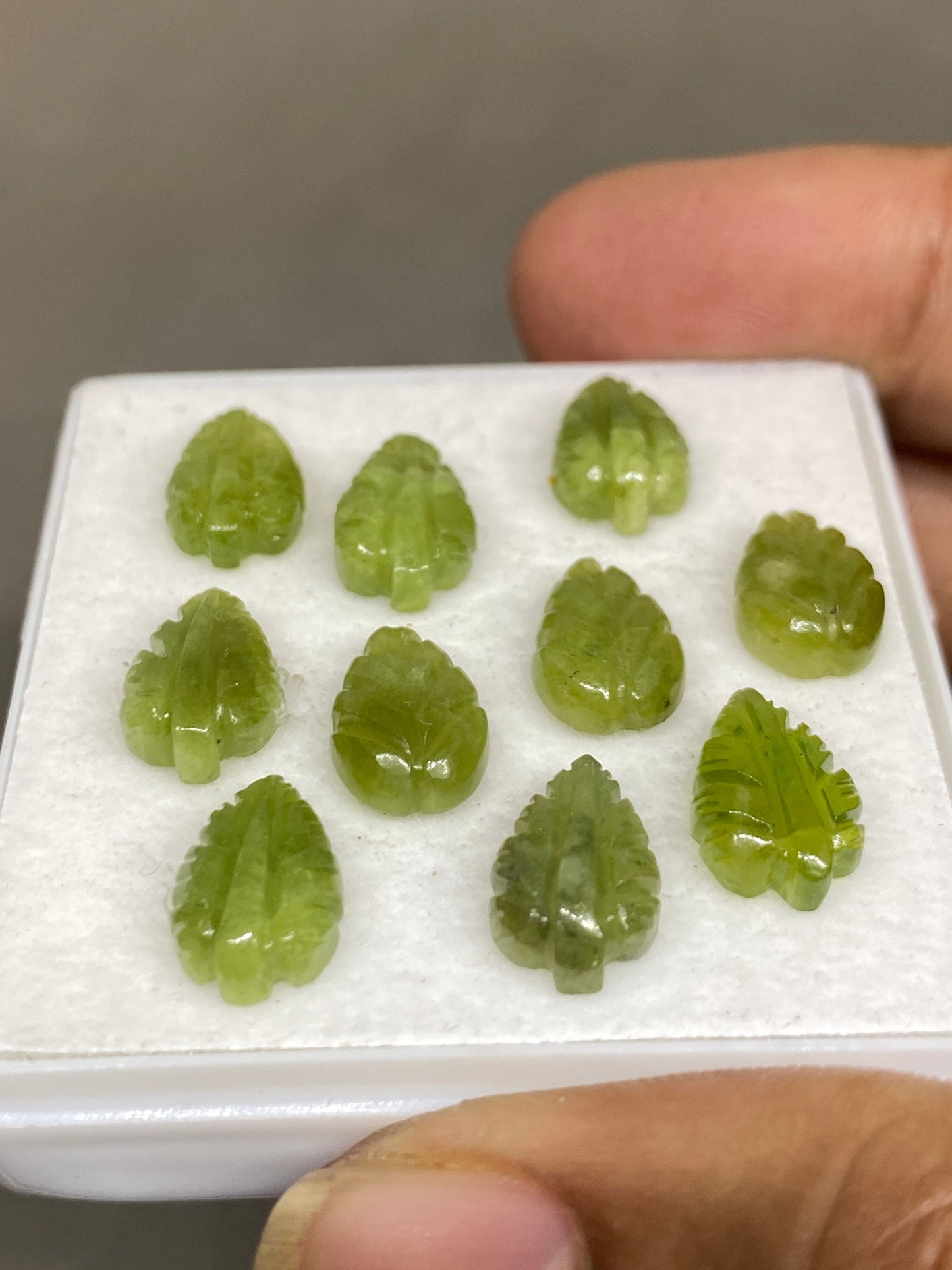 Dazzling Vesuvianite leaves carving wt 34 carats pcs 10 good size 12x8mm leaves carving Vesuvianite leaf carving