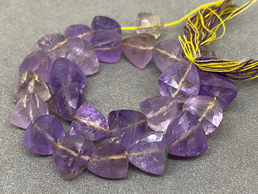 Natural amethyst faceted trillion beads Natural ametrine beads wt carats size mm length  natural ametrine