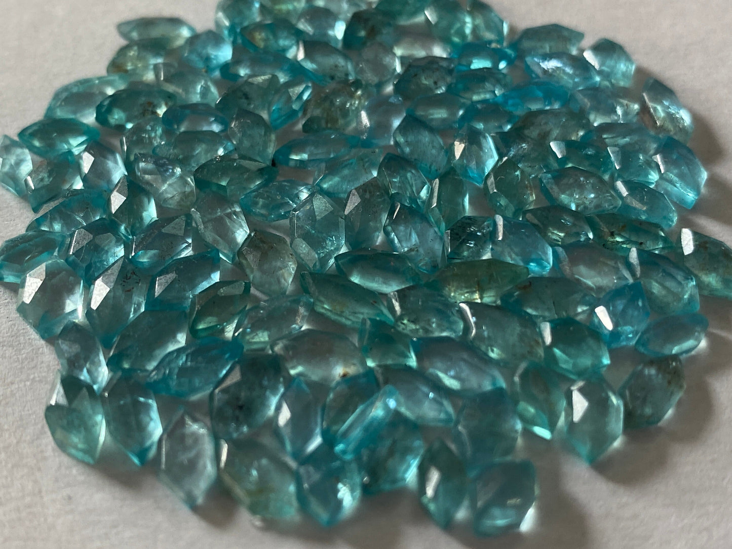 Fabulous Blue green apatite hexagon stepcut wholesale blue apatite flats size 5x3mm-7x4mm apatite rosecut pieces with *inclusions*