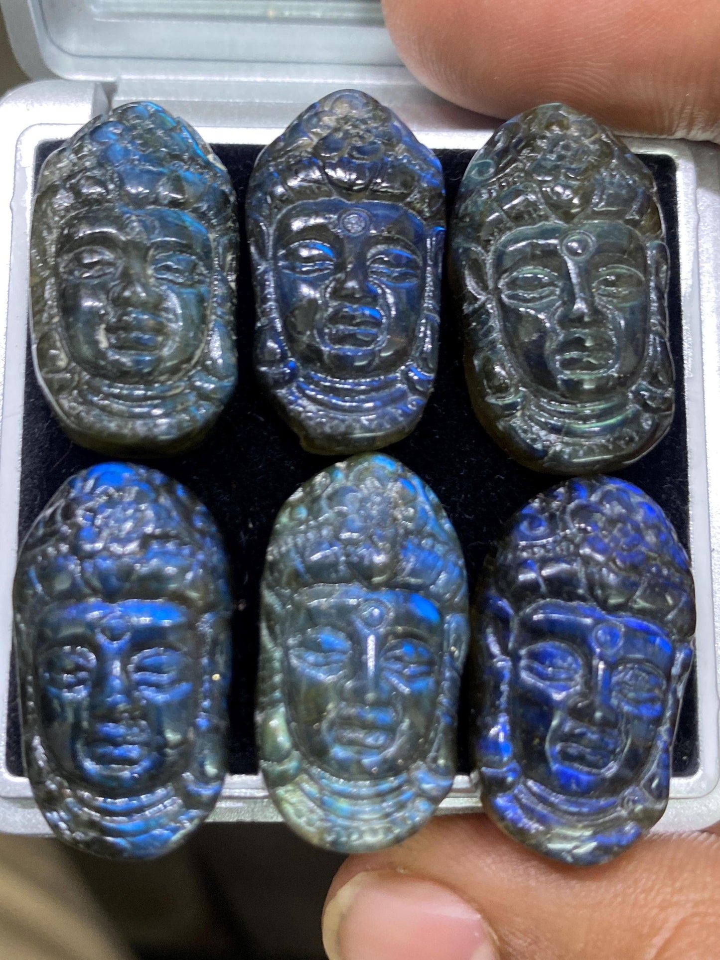 Fabulous AAA Natural Blue fire labradorite Lord Face  carving aaa wt 118 cts pcs 6 size 25x14mm labradorite lord face  carving