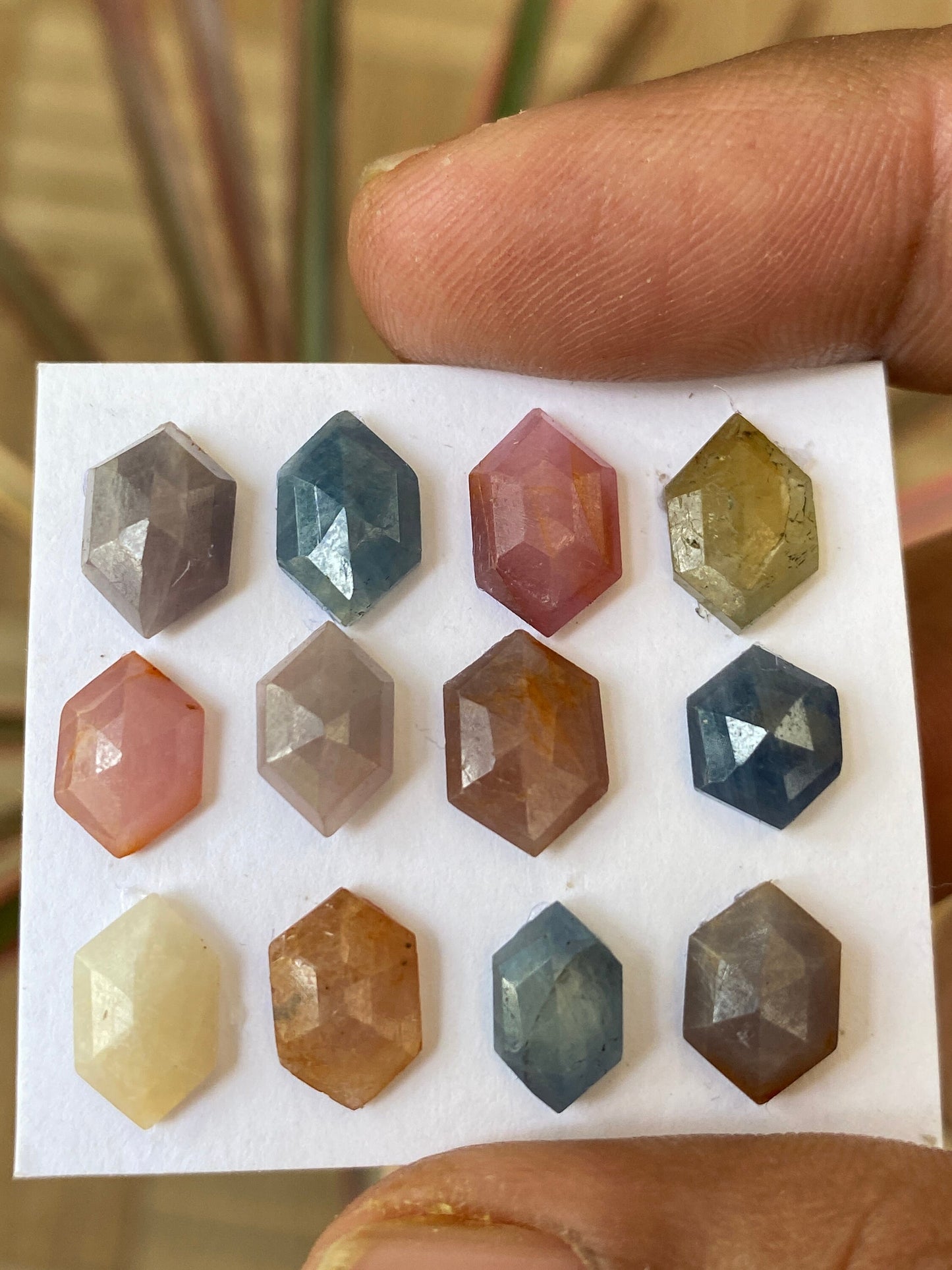 Attractive Rare multi sapphire hexagon step cuts wt 30 cts  pcs 12 size 9x7-11x8mm multi sapphire stepcut hexagon flatbacks