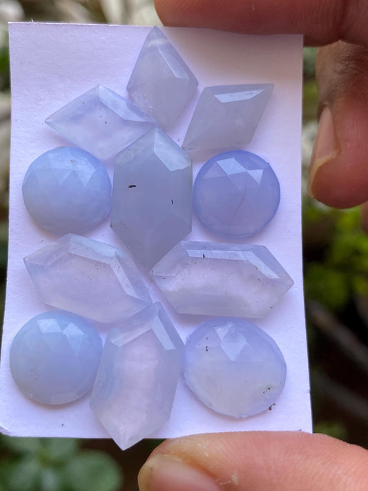 Spectacular  lavender Chalcedony hexagon mirror cut gems  wt 55.90 cts Pcs 11 size 12mm-20x11mm natural chalcedony hexagon stepcut