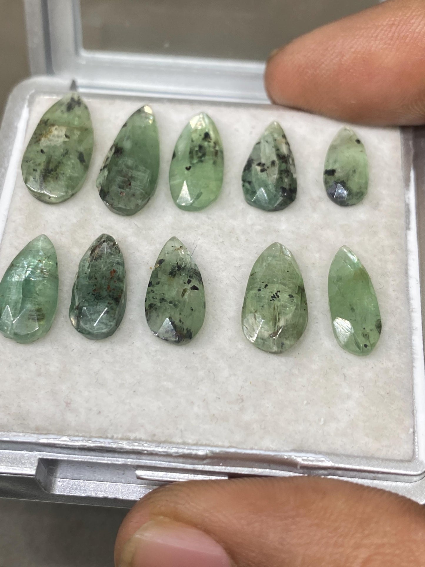 Beautiful rare moss green kyanite pear rosecut flats fine quality weight 15 carats size 8x5mm-9x5mm pcs 16 moss green rosecut