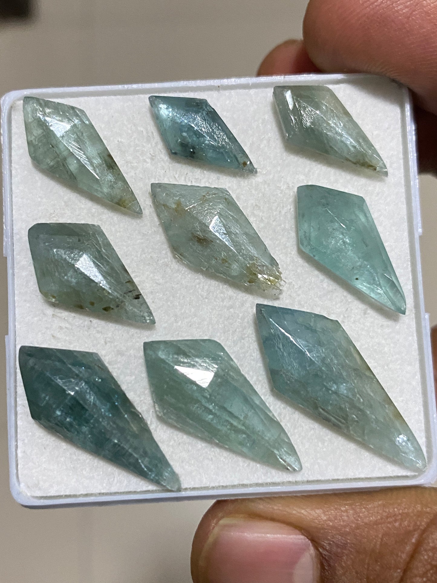 Very beautiful rare aqua kyanite kite flats amazing quality lovely color weight 51 carats pieces 9  size 15x7mm-23x10mm rosecut gems