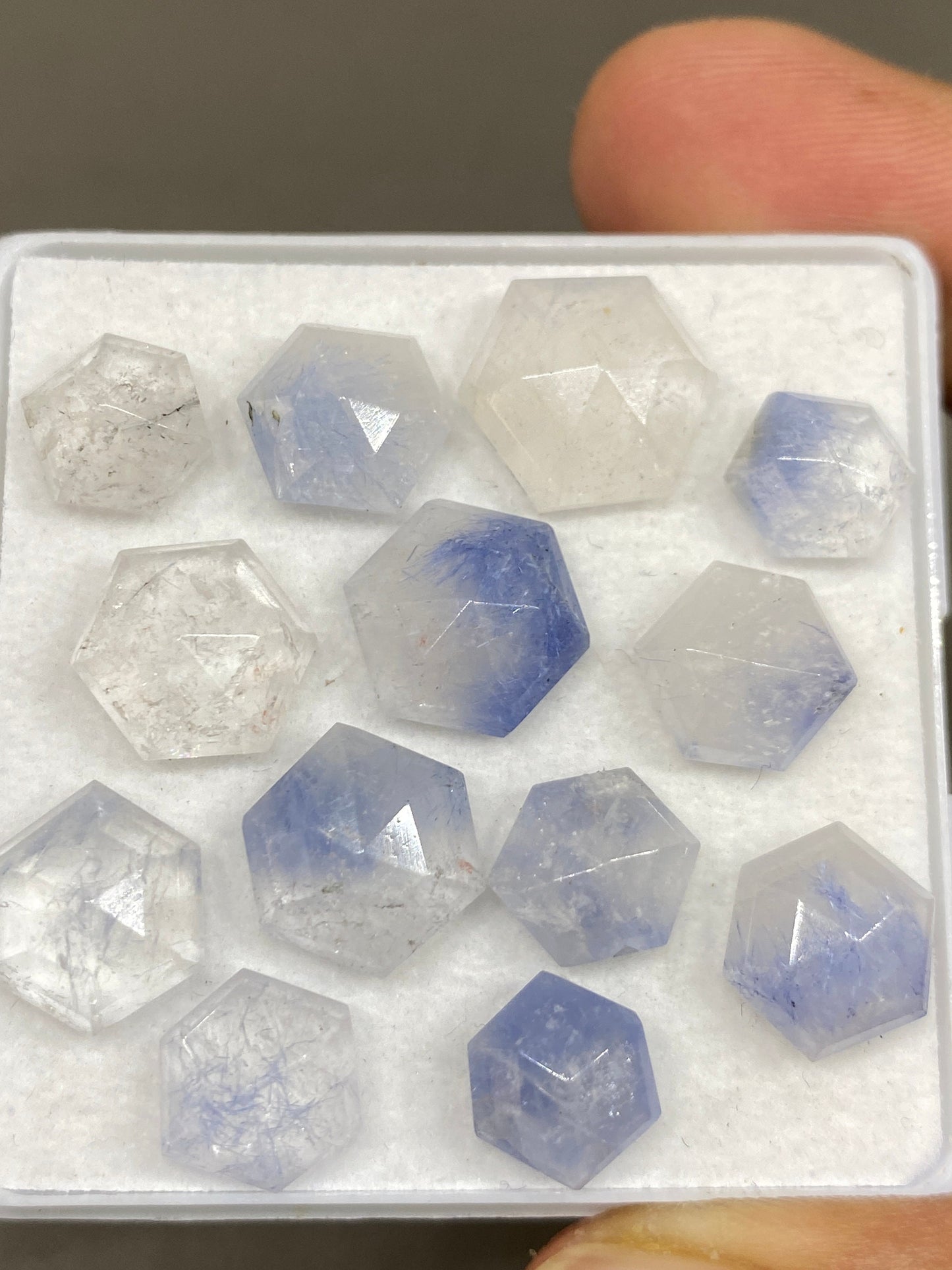 Amazing rare Dumortierite in quartz hexagon stepcut Brazilian mines dumortierite cabochons pcs 13 Wt 48 cts 9mm-13mm dumortierite