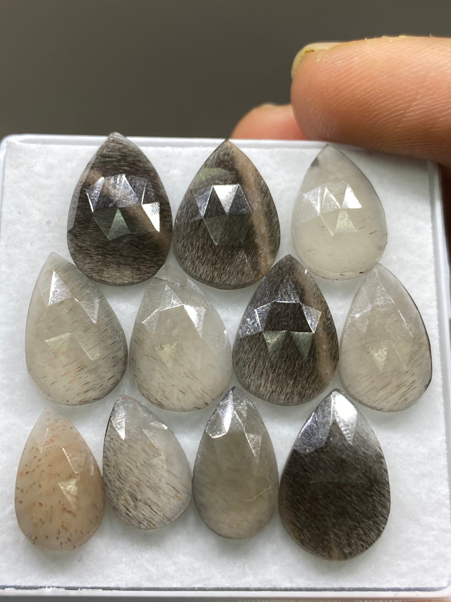 Stunning rare Multi fire Rutile Rainbow lattice moonstone pear rosecut wt 42 carats size 13x8-17x11mm pcs 11 lattice moonstone pear rosecut