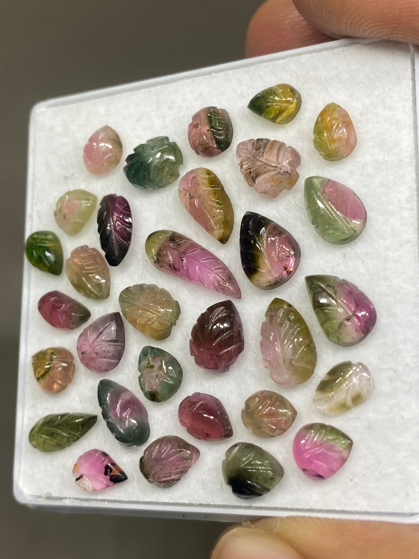 Stunning Watermelon tourmaline leaves carving Bicolor bio multi tourmaline carvings wt 22 carats pcs 31 size 5x4mm-13x4mm tourmaline leaves