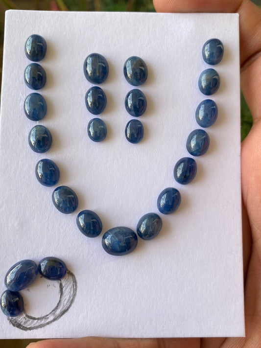 Dazzling African blue sapphire cabochons necklace earrings supplies  wt 69 cts size 8x6mm-11.3x9mm pcs 24 blue sapphire Cabochon