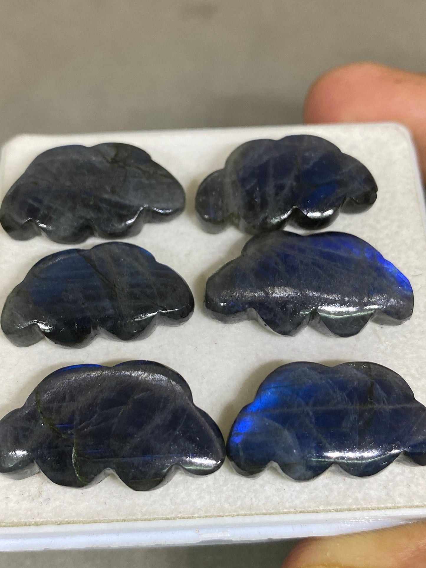 Stunning rare labradorite cloud carving  blue fire carving pcs 6 wt 115 cts size 24x13-33x14mm labradorite cloud carving