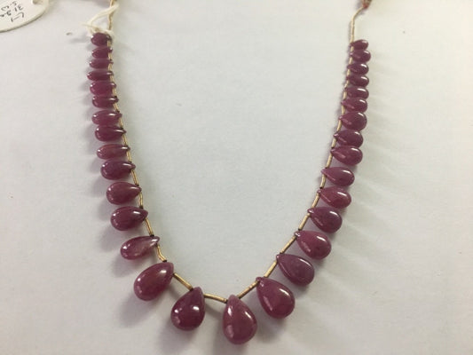 Natural Ruby smooth polished pear briolette necklace weight 31.20 carats Pieces 31 Size 6.5x5mm to 11.5x7mm