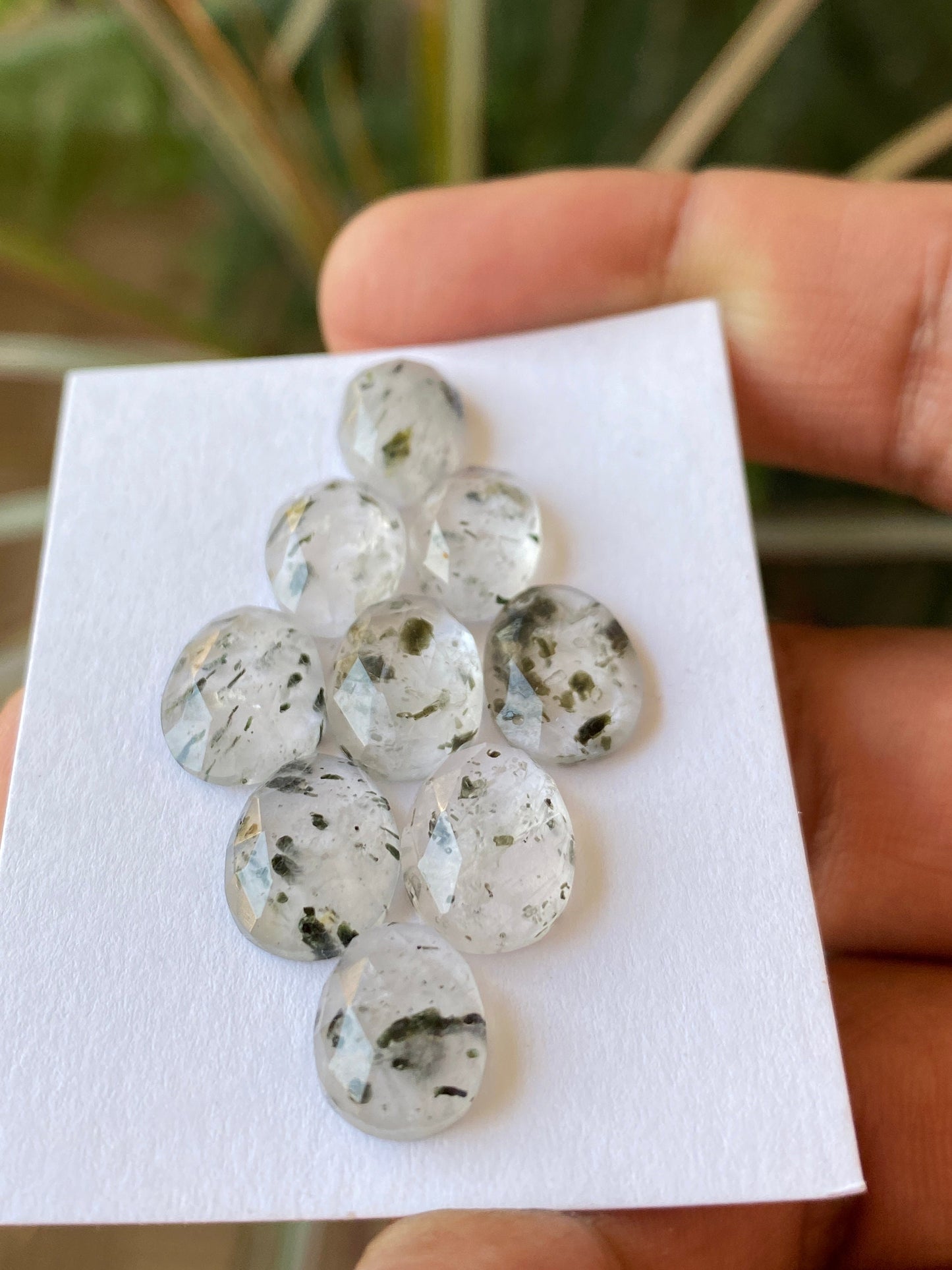 Stunning Green spots quartz African mines rosecut oval gems shape mix size 11x8mm-12x10mm Pcs 9 wt 32 carats quartz rosecut gems