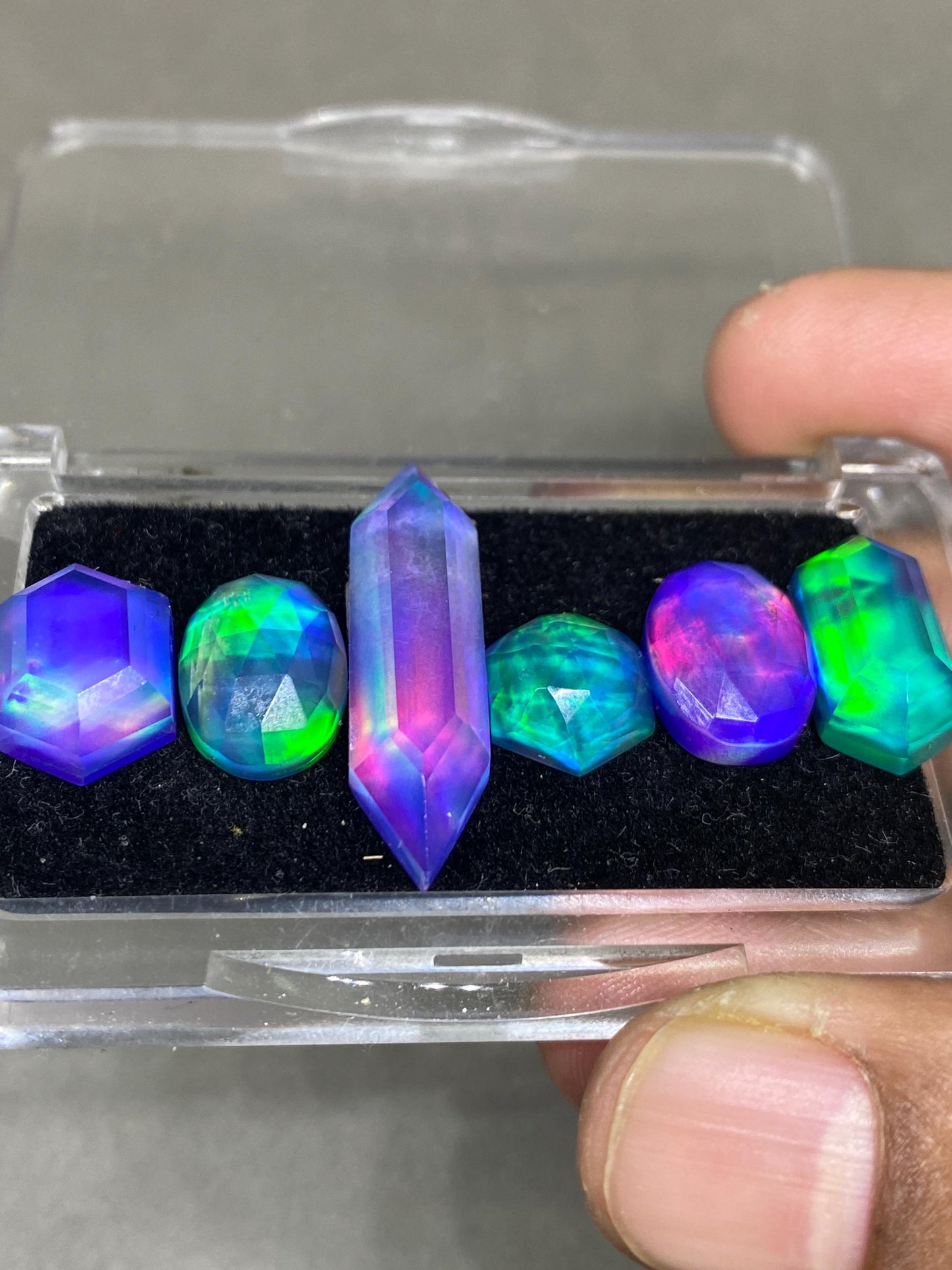 Fabulous Multi fire purple blue green aurora opal crystal doublet stepcut Hexagon oval pcs 6 wt 40 cts size 10-32x8mm ring pendant supply