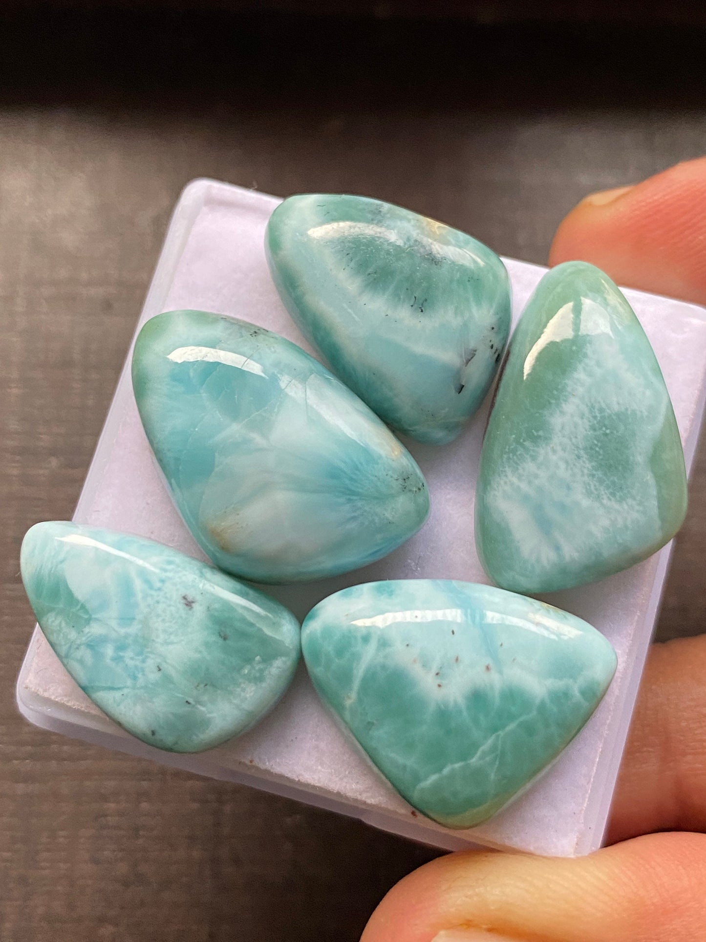 Stunning rare Smooth Larimar cabochons pcs 5 pendant supply  wt 83 carats size 19x13-23x15mm natural Larimar cabochons fancy shape