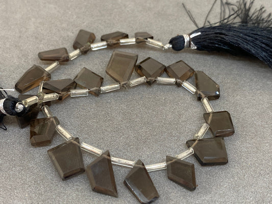 Natural Smokey quartz geometric flats faceted Smokey unusual geometric pointed shape strand inches size  Smokey quartz