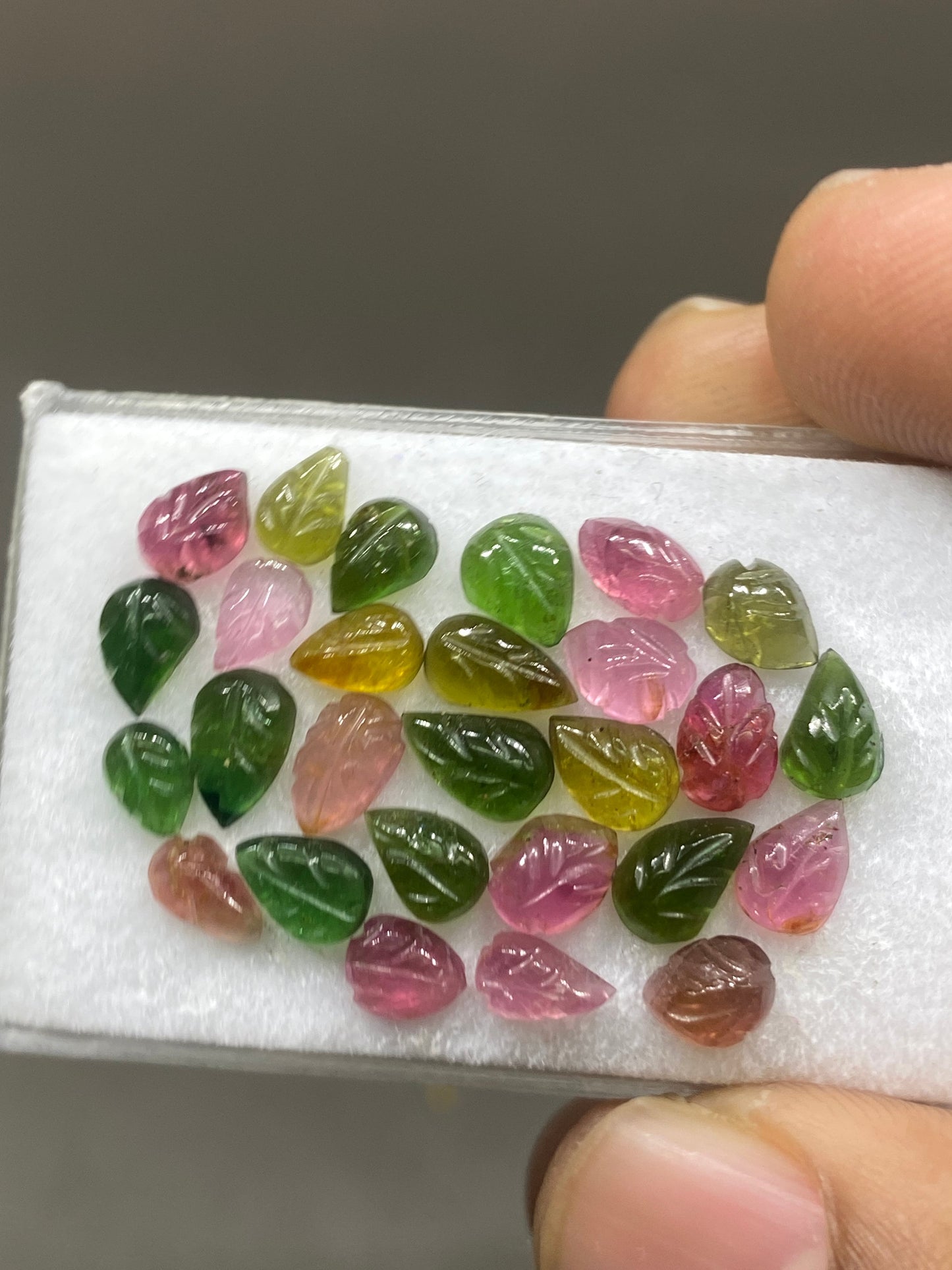 Unique beautiful  watermelon Tourmaline leaves fine intricate carving size 6x3mm-7x4.5mm wt 12.50 carats pcs 27 tourmaline leaves carving