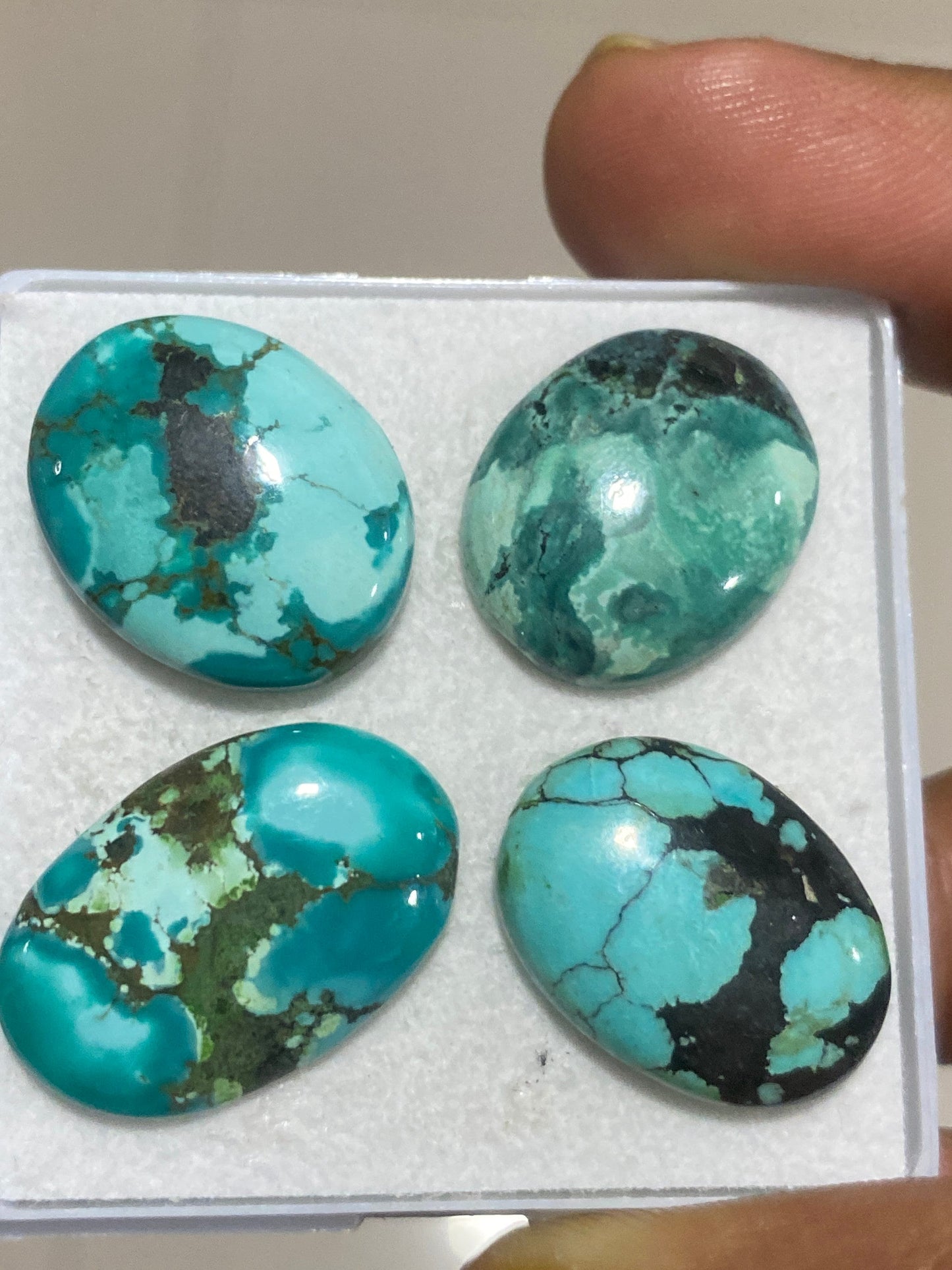 Fabulous Rare hubei Turquoise cabochon natural hubei mines rare pattern  smooth turquoise pcs 4 wt 53 carats size turquoise pendant supply