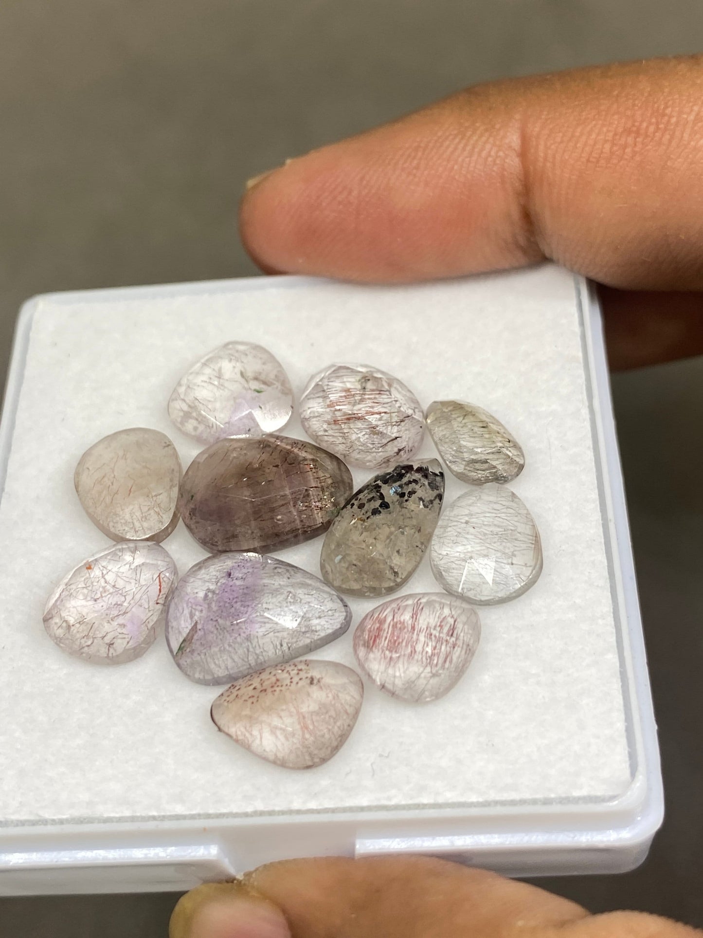 Vivacious rare Super seven rosecut amethyst rutile quartz lepidocrocite cacoxenite aaa gems wt 28 carats size 9x8mm-13x10mm pcs 11 rosecut