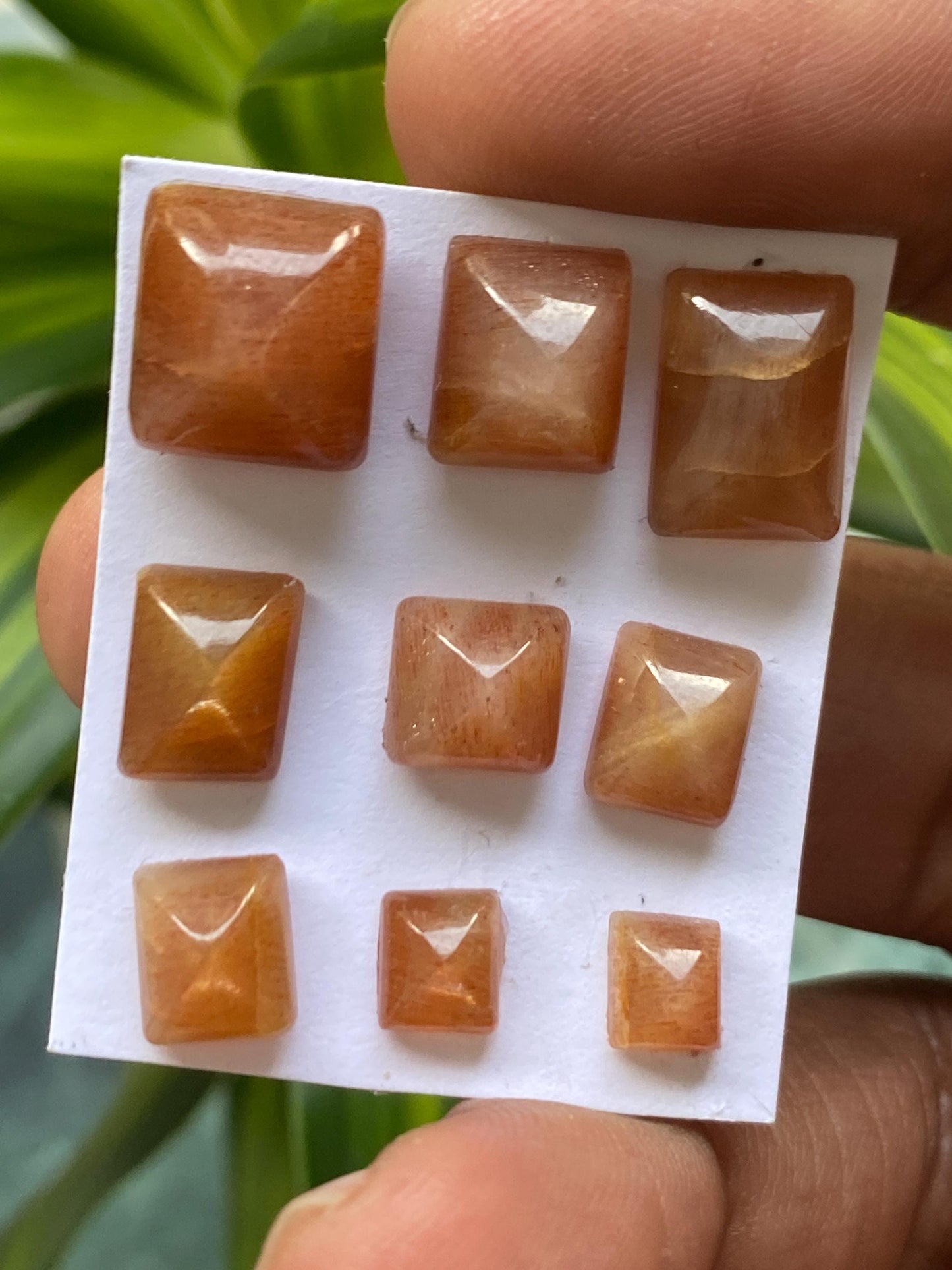 Beautiful natural African lattice sunstone sugar loaf cabochons wt 27.40 cts pcs 9 size 6x5mm-11.8x10.8mm lattice sunstone  cabochons