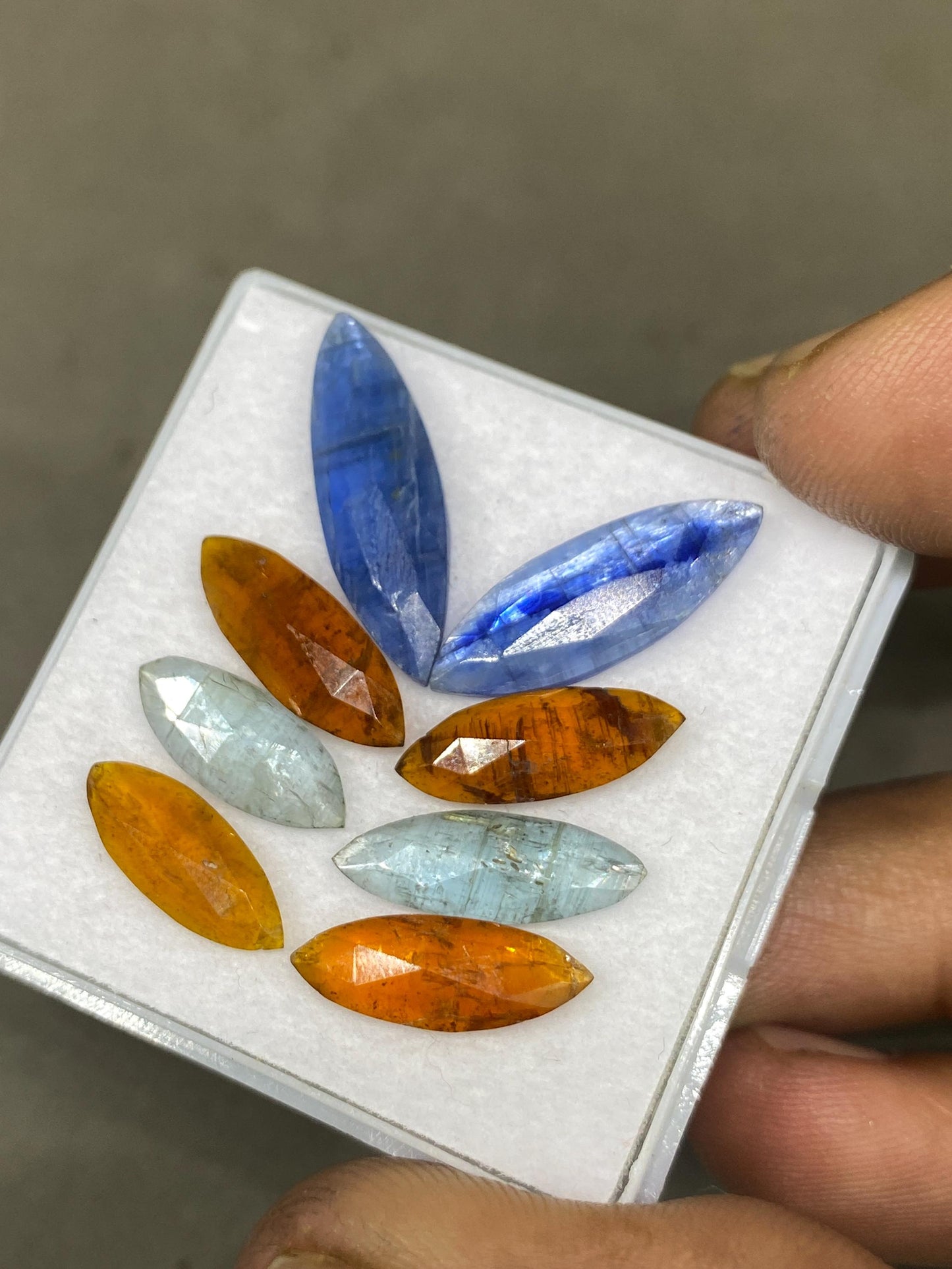 Rare multi Kyanite rosecut marquise blue orange green kyanite  flats  wt 22 carats pcs 8 size 15x6-22x7mm  good quality rosecut kyanite