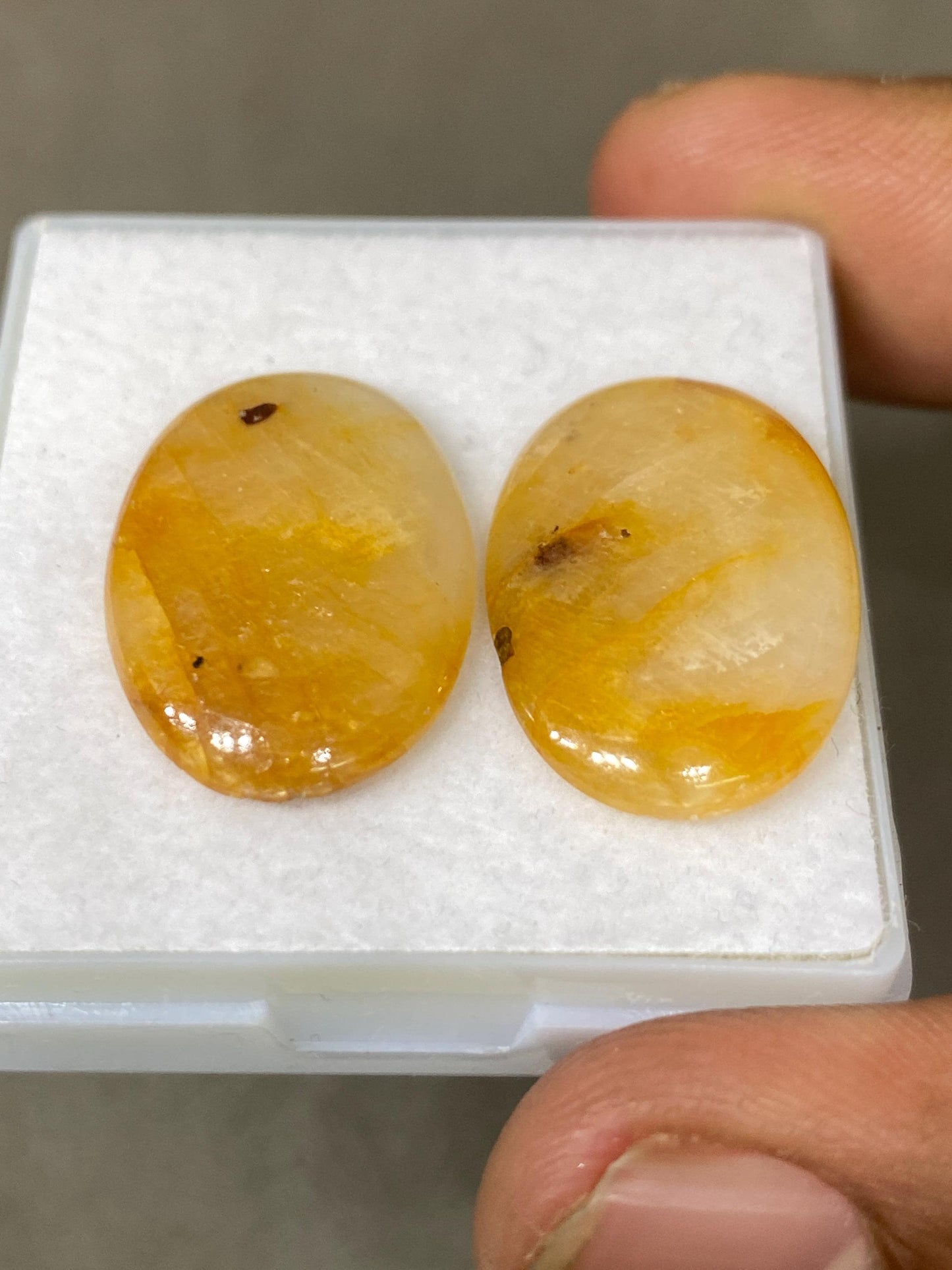 Lovely very rare Tanzania mines yellow sapphire oval cabochons pair smooth Bicolor wt 32.70 cts pcs 2 size 23x16mm sapphire oval cabochons