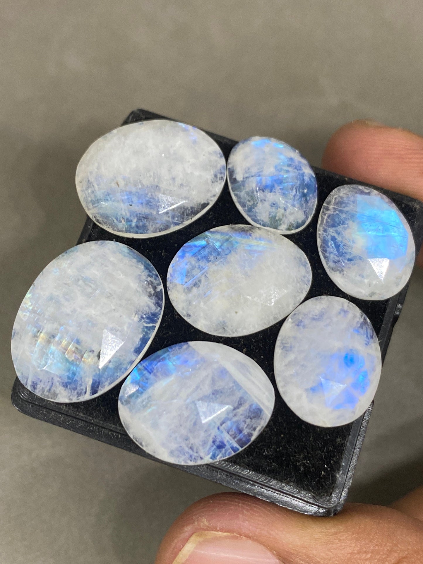 Stunning Blue fire rainbow moonstone faceted rosecut pcs 7 wt 56.65 cts size 13x10-20x16mm good fire rainbow moonstone faceted moonstone