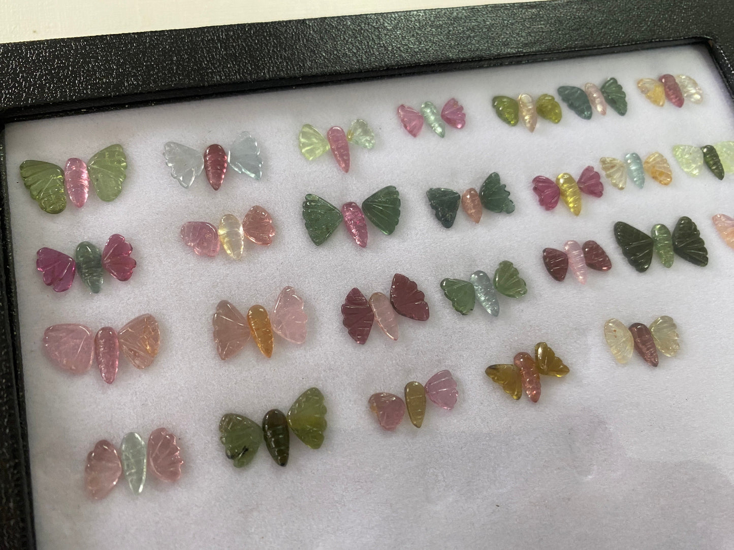 Amazing very Rare Watermelon tourmaline butterfly hand carved set pcs 78 wt 65.5 cts size watermelon tourmaline butterfly carving