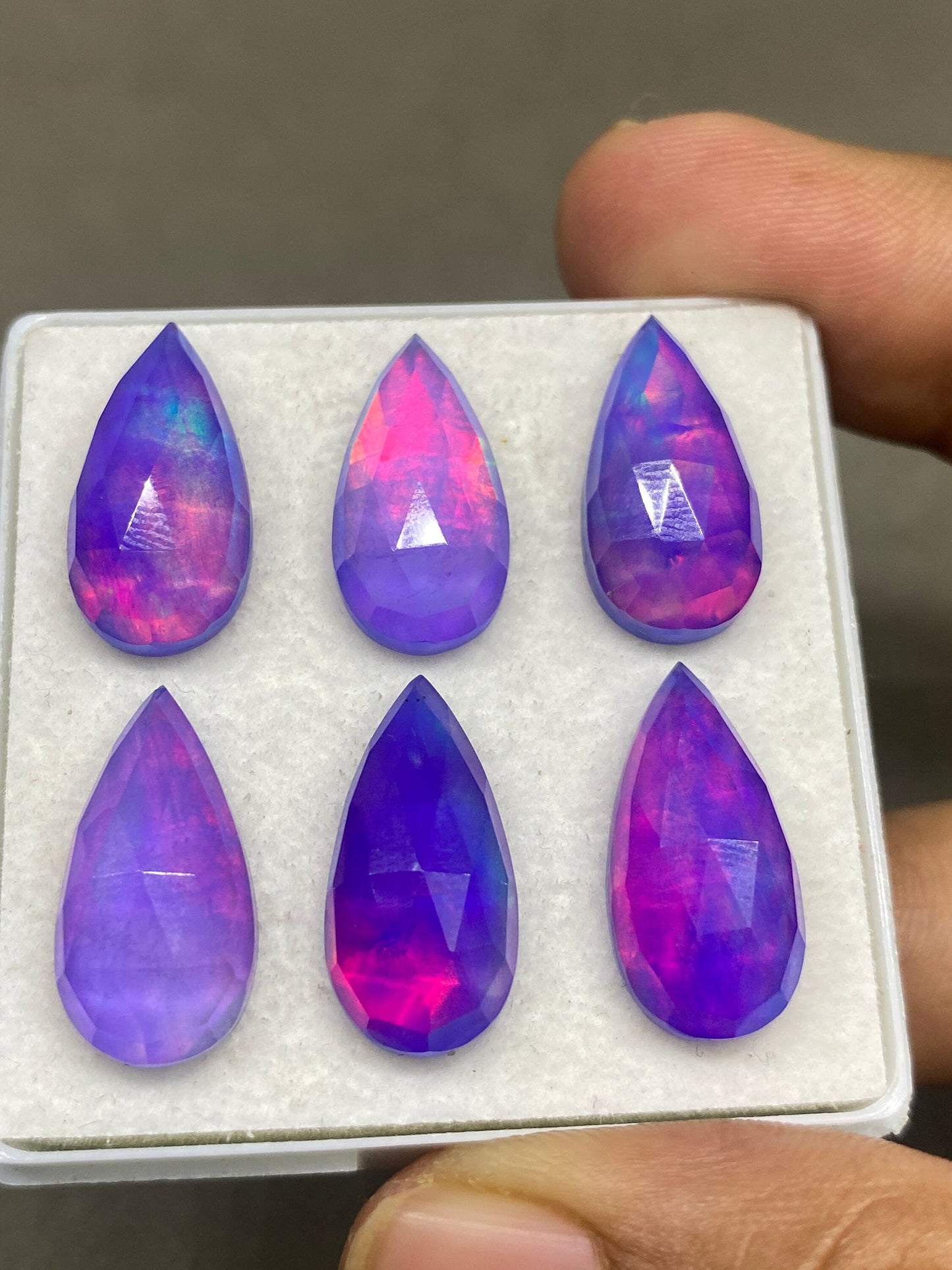 Attractive purple aurora opal and crystal doublet rosecut pear pcs 6 wt 48 carats  size 20x10mm ring pendant earring supply Aurora opal