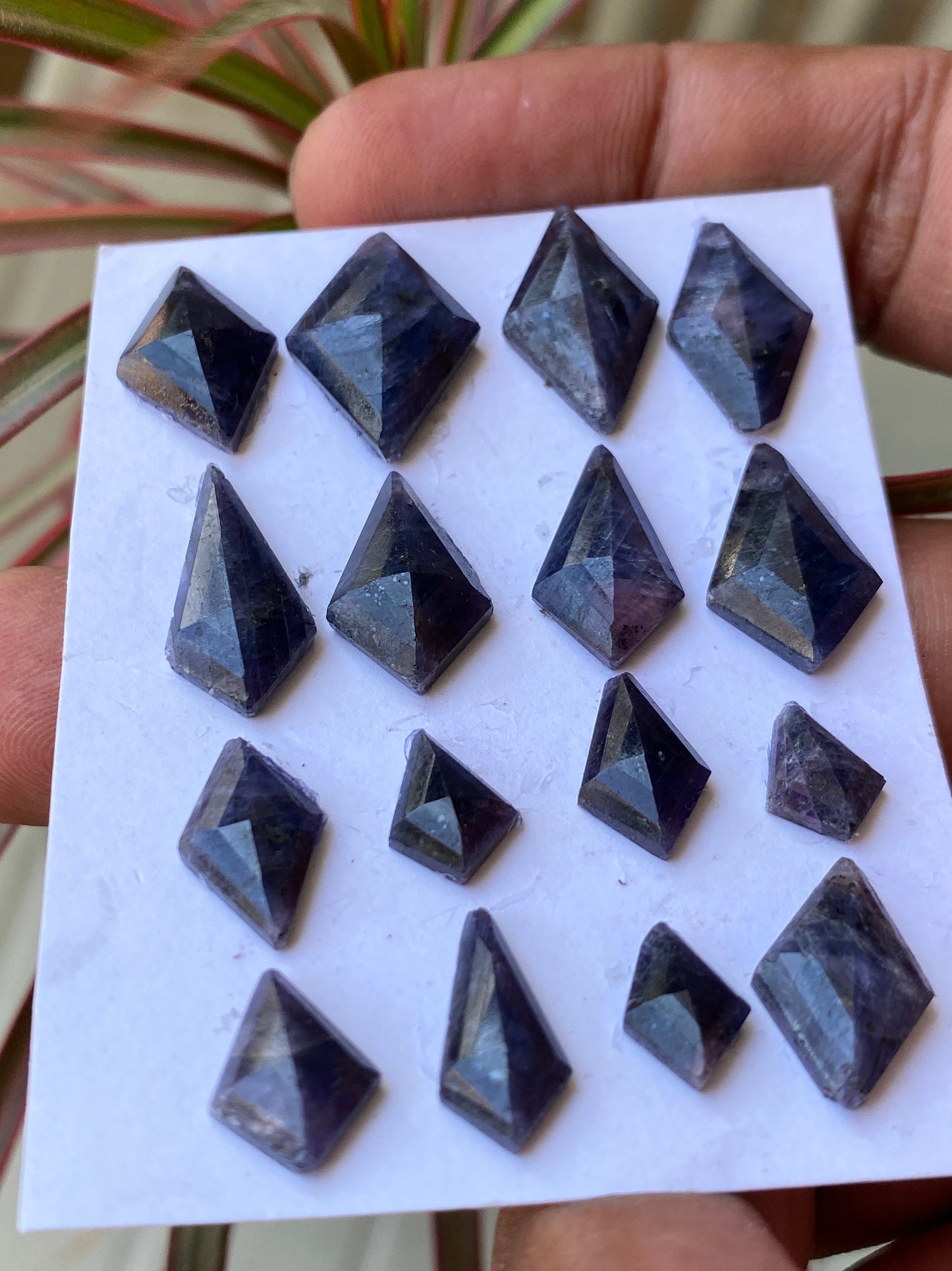 Fascinating Rare dark blue purple sapphire diamond step cut  wt 69 cts pcs 16 size 9.8x7mm-17x12mm blue sapphire stepcut hexagon flatbacks