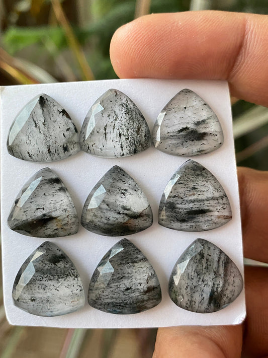 Fascinating Black spots quartz African mines rosecut trillion shape gems zebra quartz size 14mm-15mm Pcs 9 wt 65 cts quartz rosecut gems