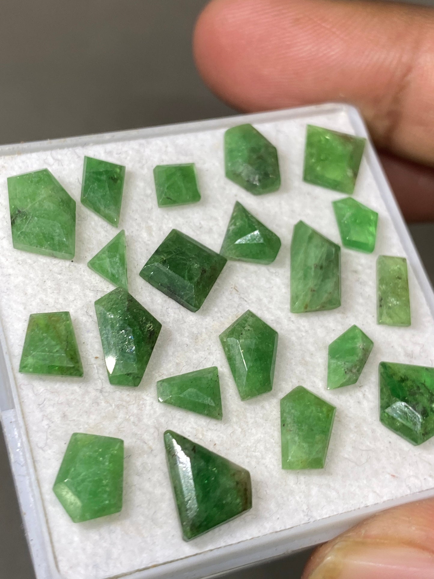 Tsavorite faceted geometric step Cut flats  Green Garnet Cuts Weight 27 carats Pcs 20 Size 7x4-10x9mm Tsavorite flats